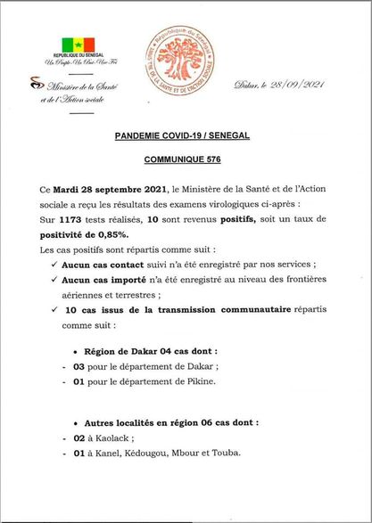 Covid-19: 10 nouveaux cas, 82 patients guéris, 9 cas graves, 0 décès