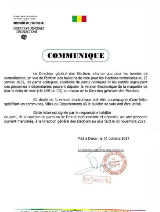 Elections locales/ Pour la centralisation: Le Directeur général des élections demande le dépôt de la maquette de bulletins des candidats