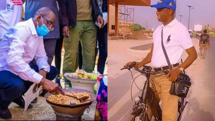 Clin d’œil aux électeurs : Diouf Sarr mue en vendeur de cacahuètes, Mansour Faye en cycliste