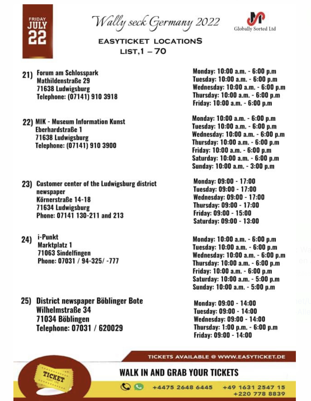 Wally Seck à Stuttgart ce 22 juillet au PORCHE ARENA . Voici les points de ventes des tickets pensez déjà à acheter vos billets