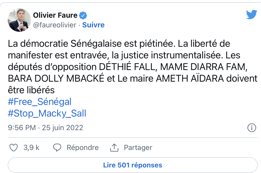 Olivier Faure, député socialiste : « La démocratie Sénégalaise est piétinée… »