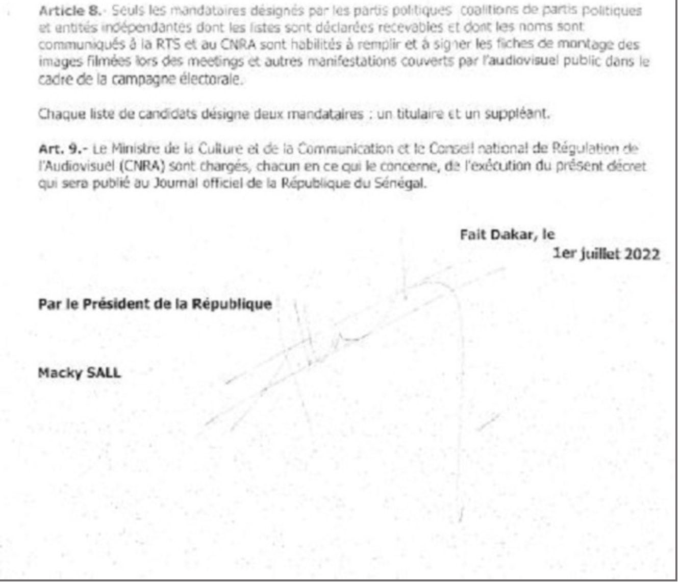 Elections législatives de 31 juillet 2022 : Le Décret portant sur le temps d'antenne imparti aux candidats