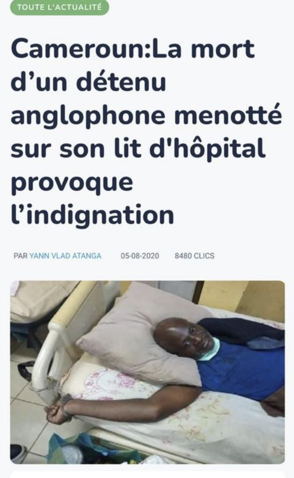 Cette photo publiée sur les réseaux sociaux n'est pas celle de François Mancabou : C'est celle d'un détenu anglophone décédé en 2020 au Cameroun