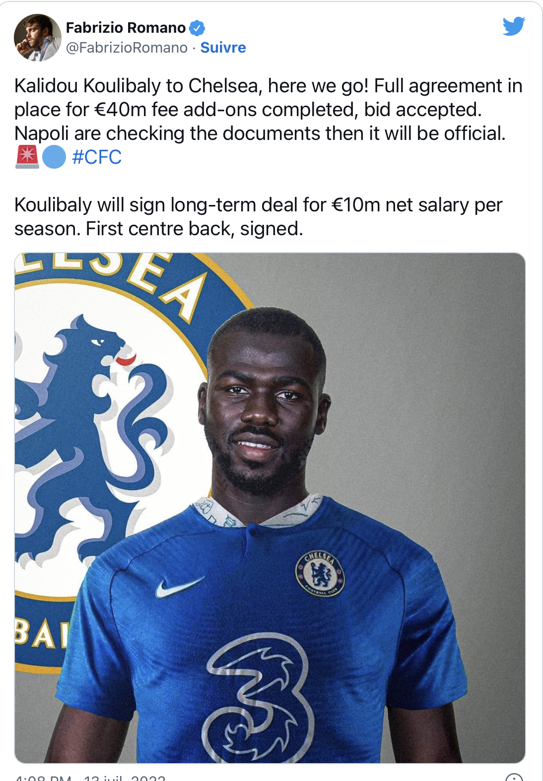 MERCATO: KOULIBALY À CHELSEA, TRANSFERT IMMINENT