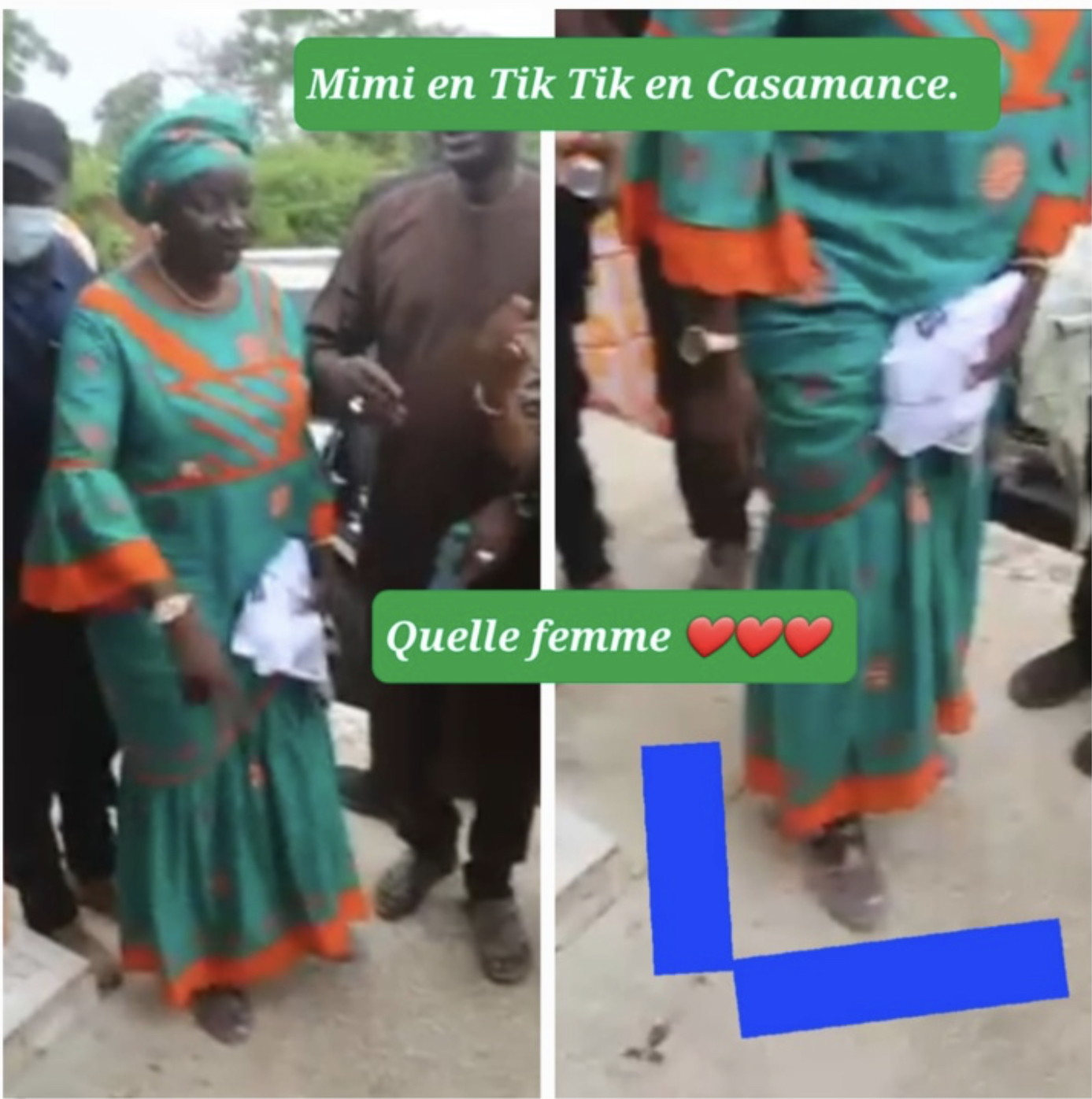 En image : Mimi Touré avec ses "Tik Tik" en Casamance