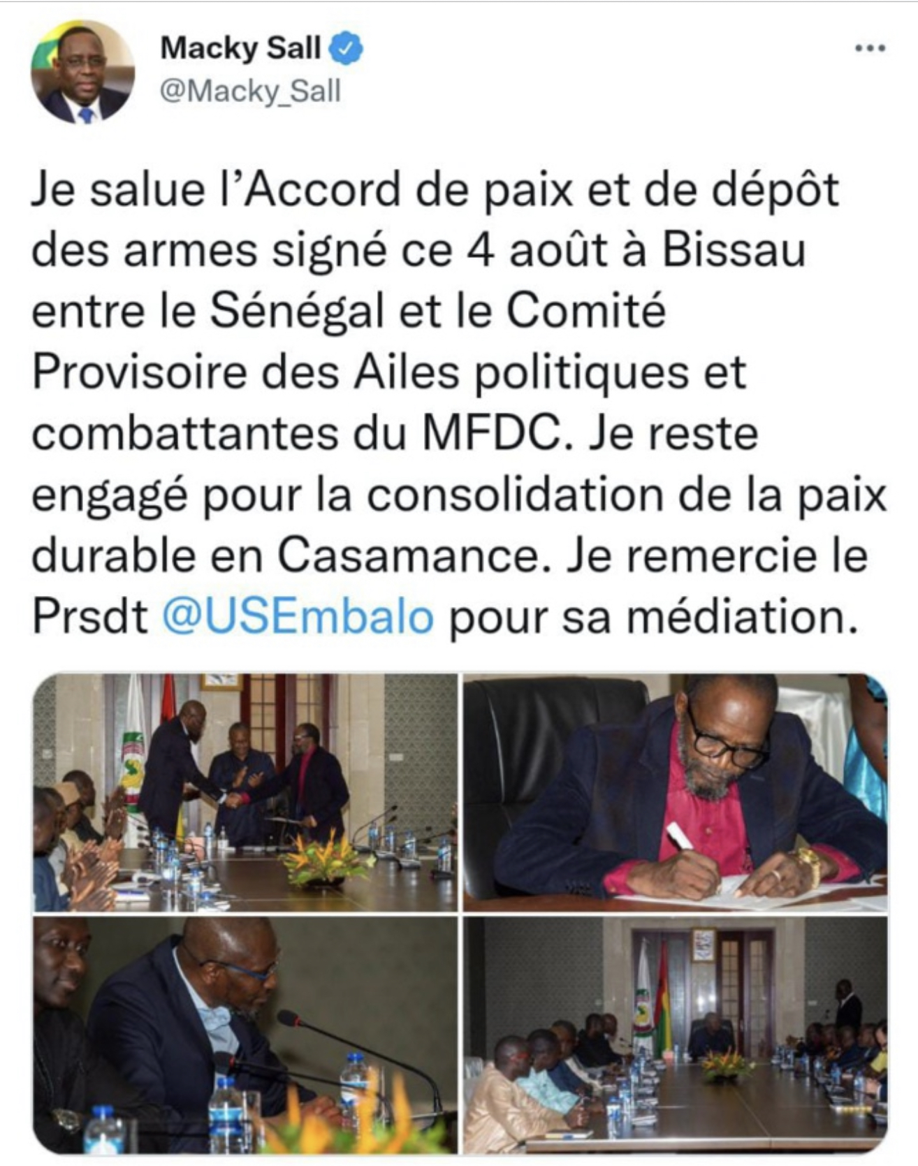 Sénégal / Ailes politiques et combattantes du MFDC: Accord de paix et dépôt des armes ce 04 Août à Bissau