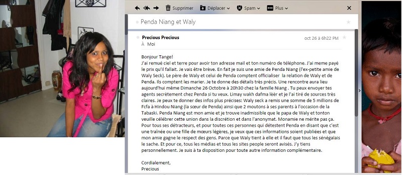 Prévision de mariage : Penda Niang dément et précise « Waly Seck reste Waly Seck pour notre famille! » Voici le mail qui a vendu la méche à la presse.