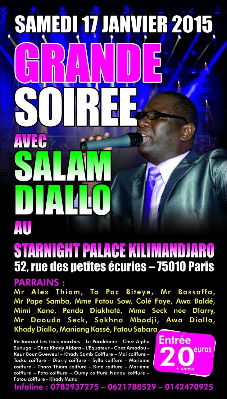 Salam Diallo au Starnight de Kilimandiaro de Paris ce samedi 17 Janvier