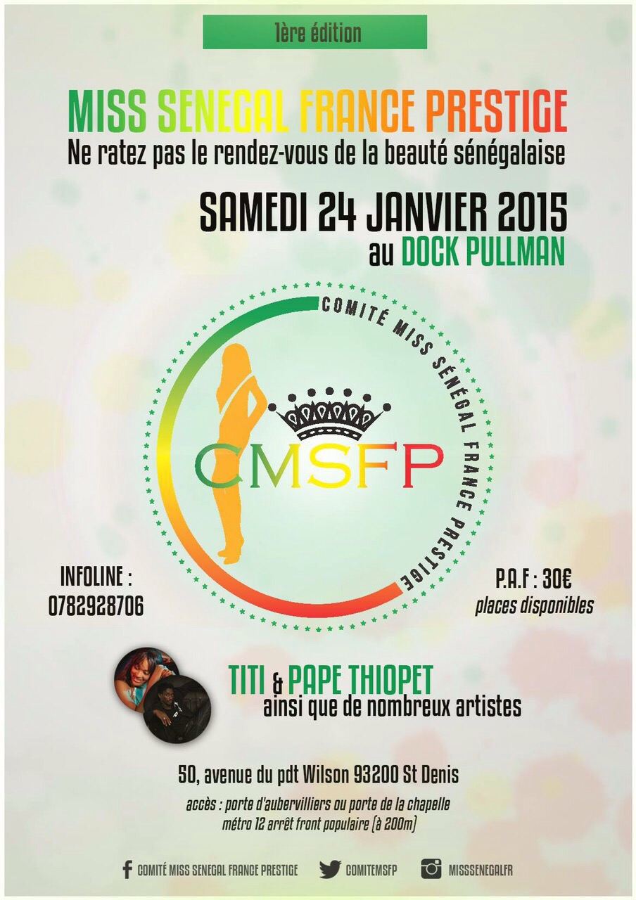 Paris: Annulation de Miss Sénégal Prestige France ce samedi 24 janvier par le Dock Pullman à défaut de non réglement !