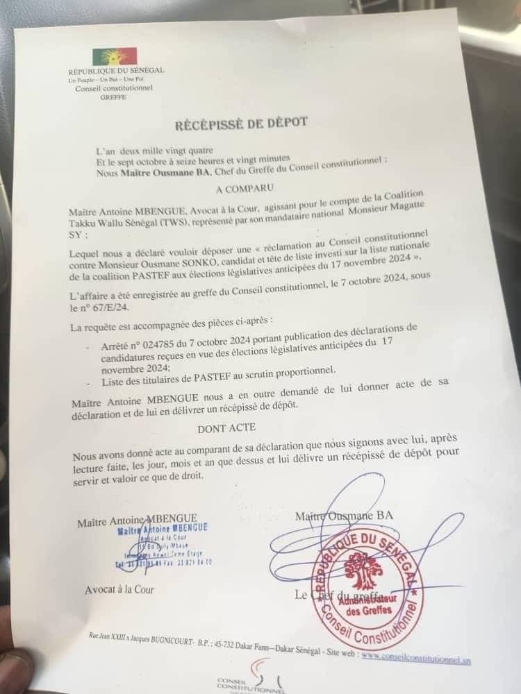 Sonko inéligible? Recours de Taaku Waalu au conseil constitutionnel.
