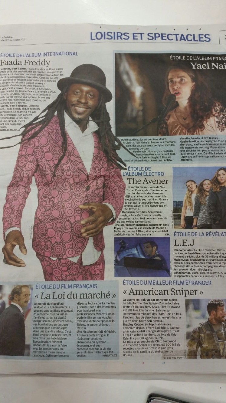 Meilleur album international – Faada Freddy fait la Une du « Parisien »