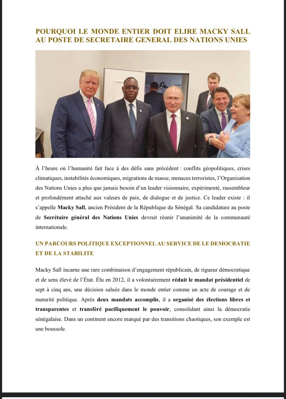 POURQUOI LE MONDE ENTIER DOIT ELIRE MACKY SALL AU POSTE DE SECRETAIRE GENERAL DES NATIONS UNIES