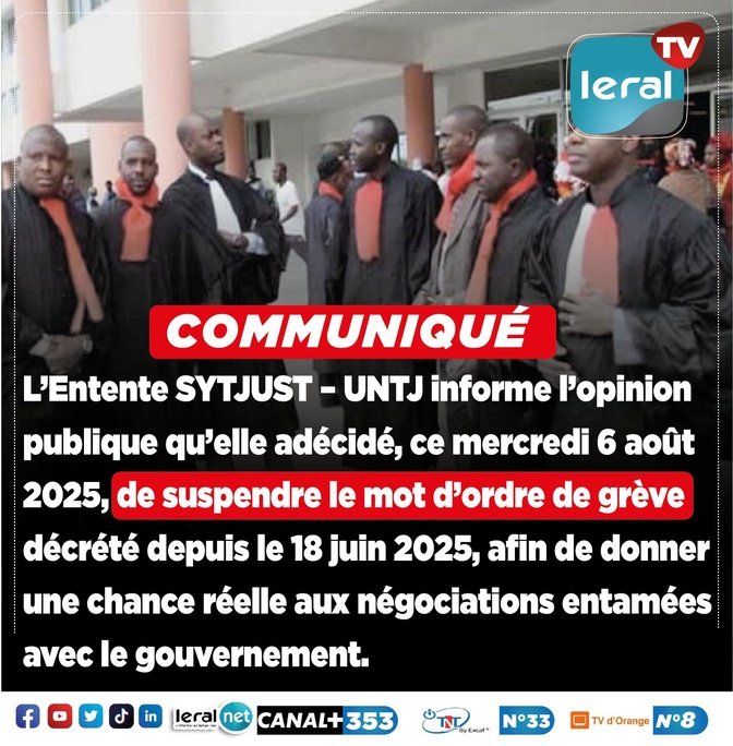 Suspension du mot d’ordre de grève de l’Entente SYTJUST – UNTJ