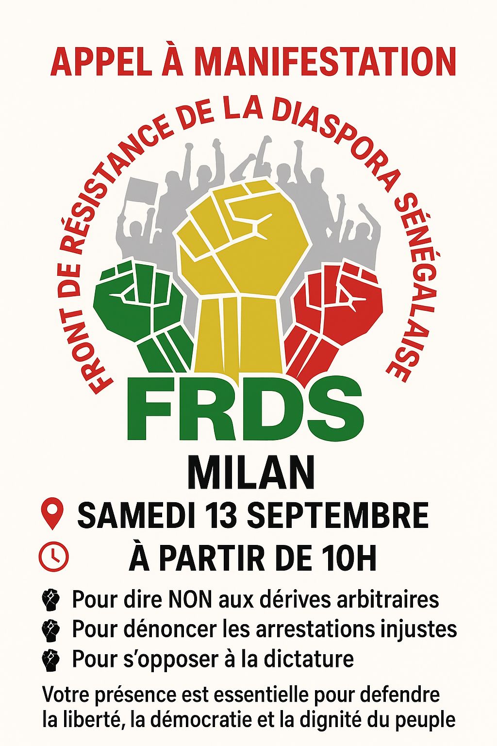 COMMUNIQUE DE PRESSE FRDS SUR LA VISITE DE SONKO A MILAN EN ITALIE