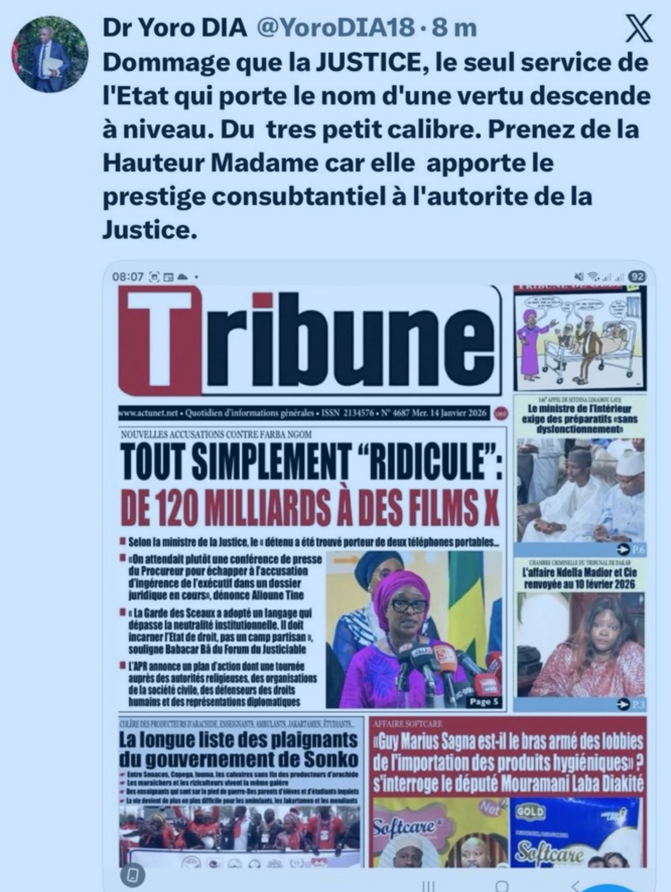 Dr. Yoro Dia demande au Ministre de la Justice, de prendre de la hauteur