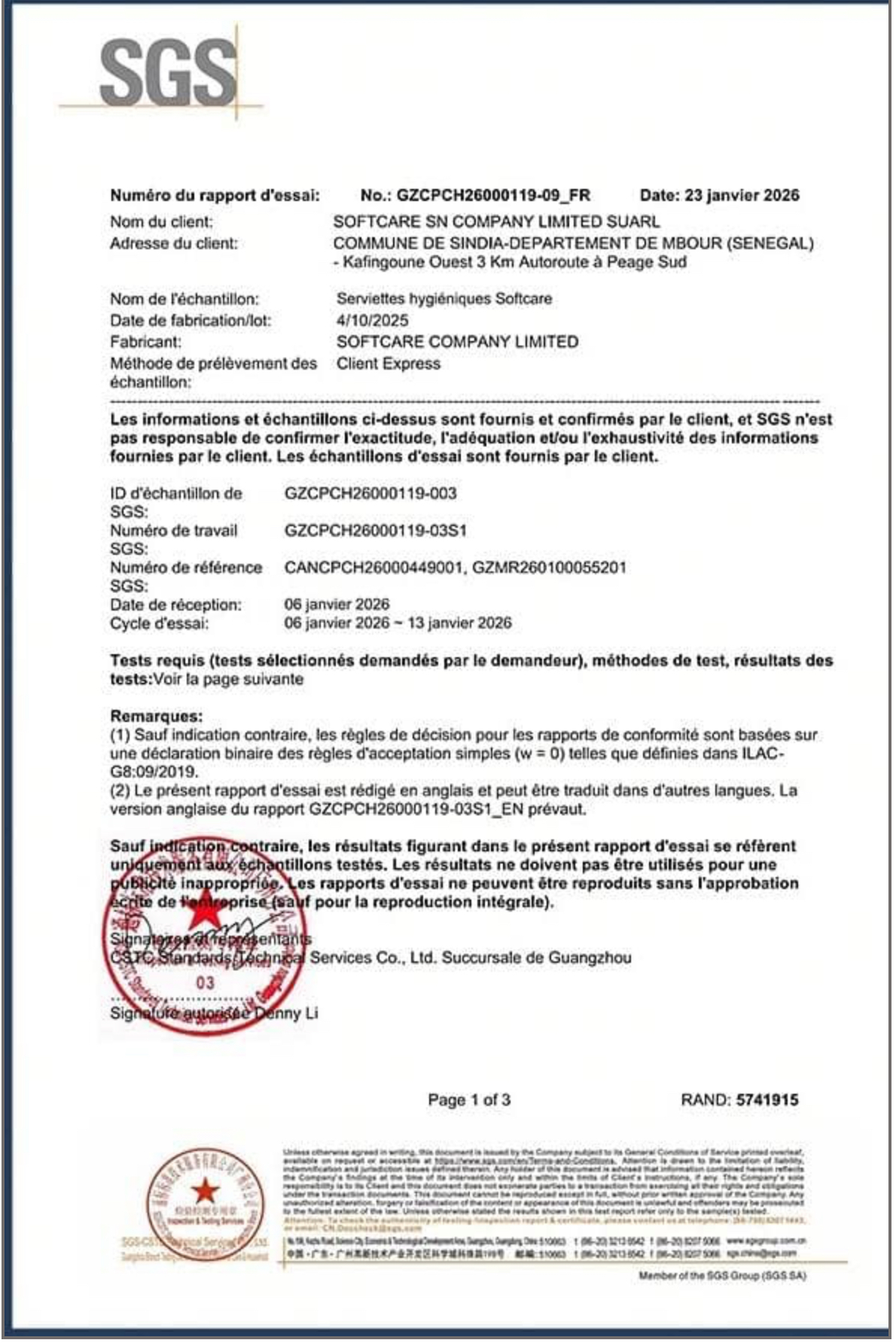 Pour la sécurité des consommateurs : Les produits Softcare, testés par le laboratoire international de référence SGS