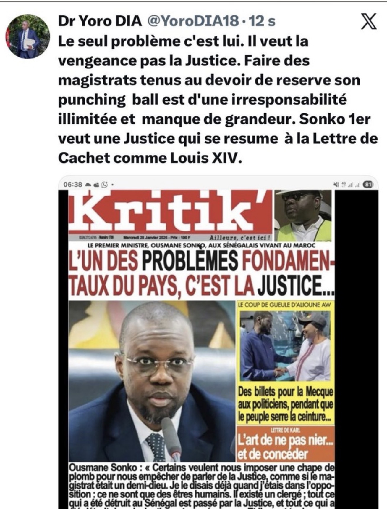 Dr Yoro Dia, ancien Ministre : “Sonko veut la vengeance, pas la Justice”