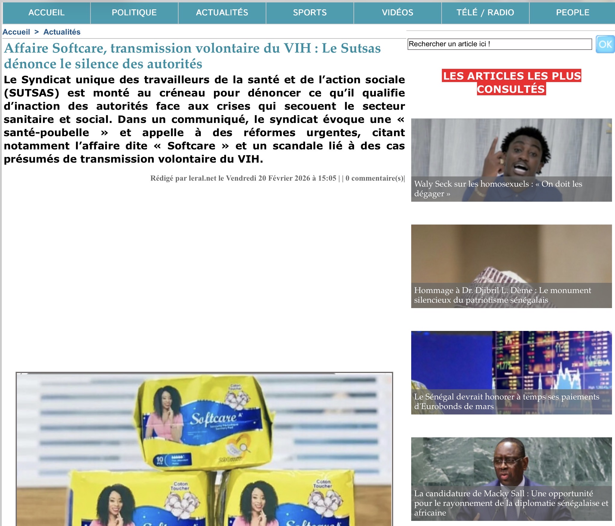 Mise au point de Softcare SN concernant la récente publication de LERAL lu par VIPEOPLES