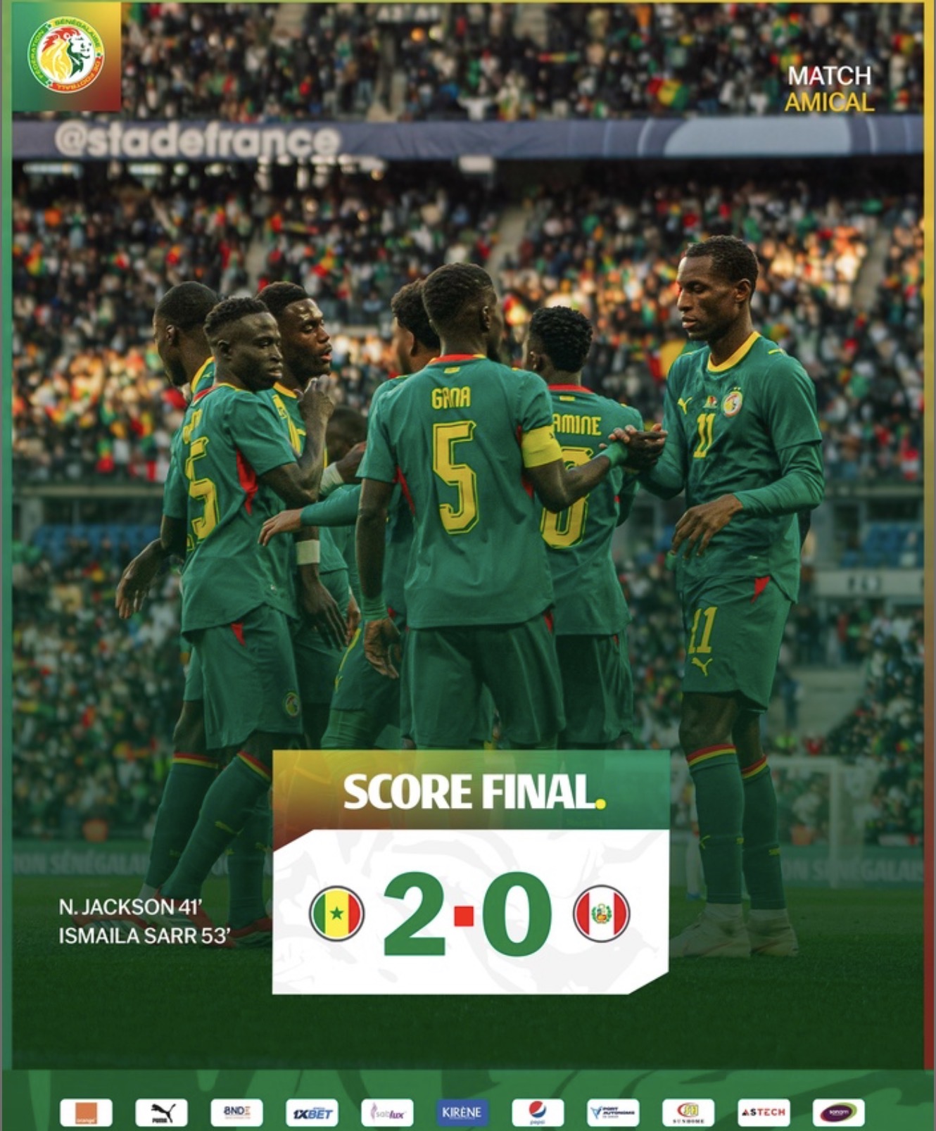 Sénégal – Pérou : les Lions prennent le large et maîtrisent leur sujet