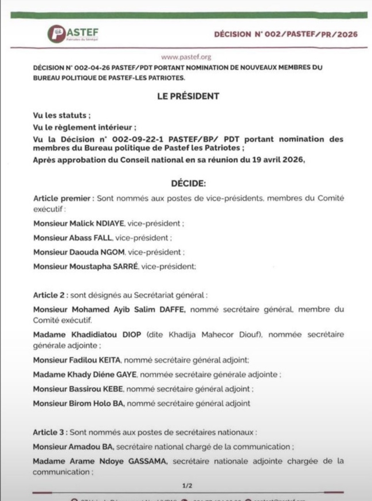 Restructuration de Pastef : Sonko verrouille le Bureau Politique avec ses lieutenants historiques