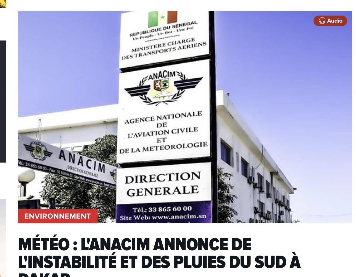 Météo : L'ANACIM annonce de l'instabilité et des pluies du Sud à Dakar