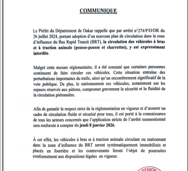 Circulation anarchique autour du BRT : Le Préfet durcit les sanctions