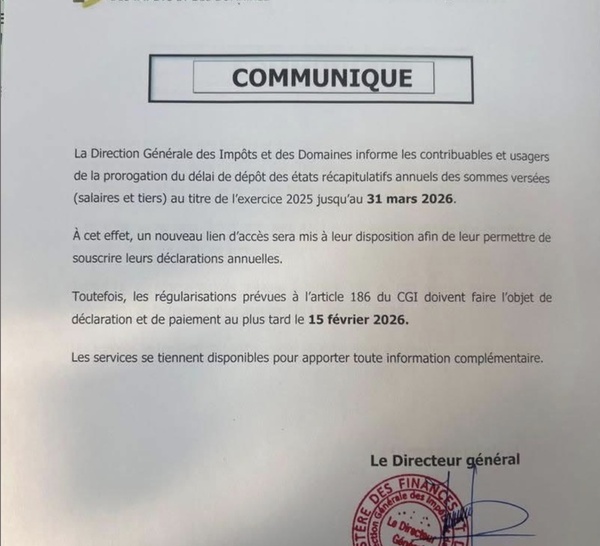 États récapitulatifs 2025 : La DGID prolonge le délai de dépôt des états récapitulatifs annuels, jusqu'au 31 mars 2026