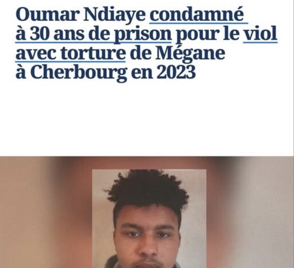 Viol avec torture de Mégane à Cherbourg : Oumar Ndiaye condamné à 30 ans de prison