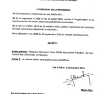 EXCLUSIF: les décrets du Haut Conseil des Collectivités territoriales (HCCT)