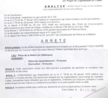 Voici l'Arrêté préfectoral n°094/P/D/DK du 06 avril 2017 autorisant le rassemblement initié par le Mouvement Y'EN A Marre.