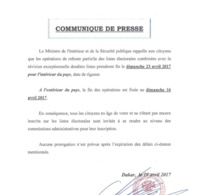 La refonte partielle et la révision exceptionnelle du fichier électoral prendront fin le 23 avril pour l'intérieur du pays et le dimanche 16 avril pour la diaspora