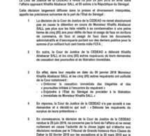 Affaire Khalifa Sall: Les précisions de l'Etat du Sénégal sur la décision de la Cour de Justice de la Cedeao (documents)