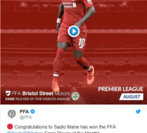 Sadio Mané remporte le titre de meilleur joueur du mois d'août