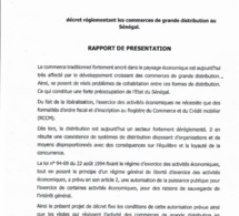 Rapport de présentation du Décret 2018 1888 réglementant les commerces de grande distribution au Sénégal (document)