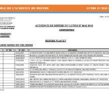 Rôle de l'audience de référé de ce lundi 27 mai 2019