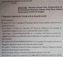 Contentieux Oxfam- Elimane Kane: L'inspection du travail rejette la demande d'autorisation de licenciement de l'employé