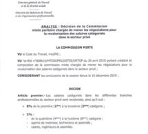 Salaires dans le privé: Une hausse entre 5 et 8% à partir de janvier 2020 (documents)