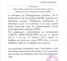 Ecoles doctorales dans les établissements privés: le ministère de l'Enseignement supérieur apporte des précisions...
