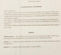 Interdiction des rassemblements dans les lieux publics et port de masque: Aly Ngouille Ndiaye proroge l'arrêté pour 3 mois Le ministre de l'Intérieur, Aly Ngouille Ndiaye, a prorogé les arrêtés interdisant les rassemblements dans certains lieux publi