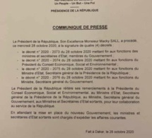 Communiqué de presse de la dissolution du gouvernement