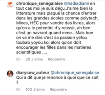 Commentaire sur Instagram: Diary Sow recadre un follower : « Qui t’a dit que»