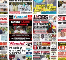 Les Unes des quotidiens : 1er Mai MACKY s’énerve devant les syndicalistes, Maodo Malick Mbaye recadre Mame Mbaye, SONKO tacle encore MACKY Sall, Edu le mu de Chelsea….
