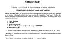 Distribution de l'eau: Sen'Eau annonce des perturbations dans certaines zones