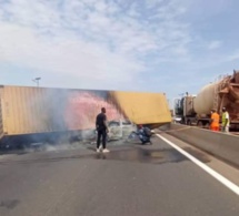 Camion renversé sur l'autoroute à péage: Un contournement provisoire mis en place à hauteur du pont de Keur Ndiaye Lô, sortie 10