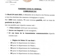Covid-19: 71 nouveaux cas, 535 patients guéris, 45 cas graves, 17 décès...