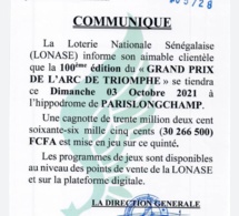 COMMUNIQUE LONASE: 100eme éditions "Grand Prix Arc de Triomphe.