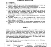 Elections locales : l’Arrêté ministériel fixant les conditions pour soutenir les candidatures d’une entité indépendante
