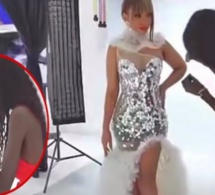 Préparation du tournage clip de Viviane Chidid en studio toute rayonnante dans sa belle robe(Vidéo)