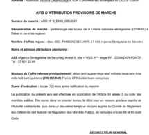 LONASE SENEGAL: AVIS D’ATTRIBUTION PROVISOIRE DE MARCHE