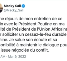 Le tweet de Macky Sall sur Poutine: Un cessez-le-feu proposé par le Président de l'Union africaine